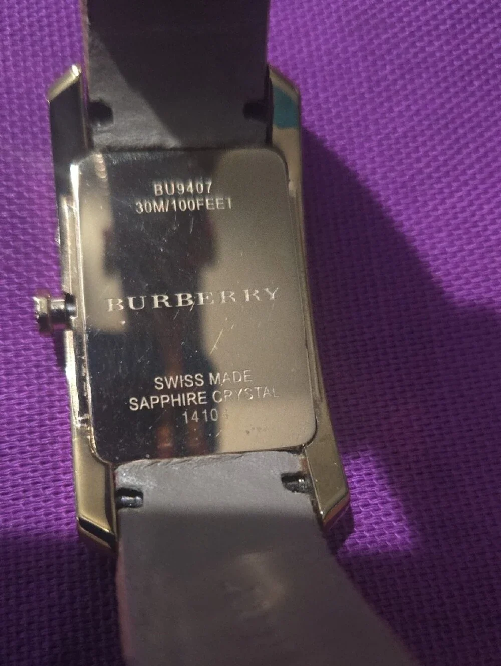 Burberry Beige/Pink Leather Strap Rectangular Silver Dial Watch